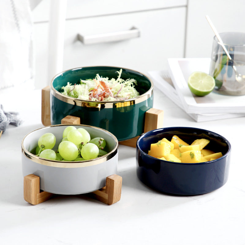 Precious wood ceramic feeding bowl