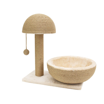 Cat mushroom sisal scratching post with bed