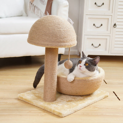 Cat mushroom sisal scratching post with bed