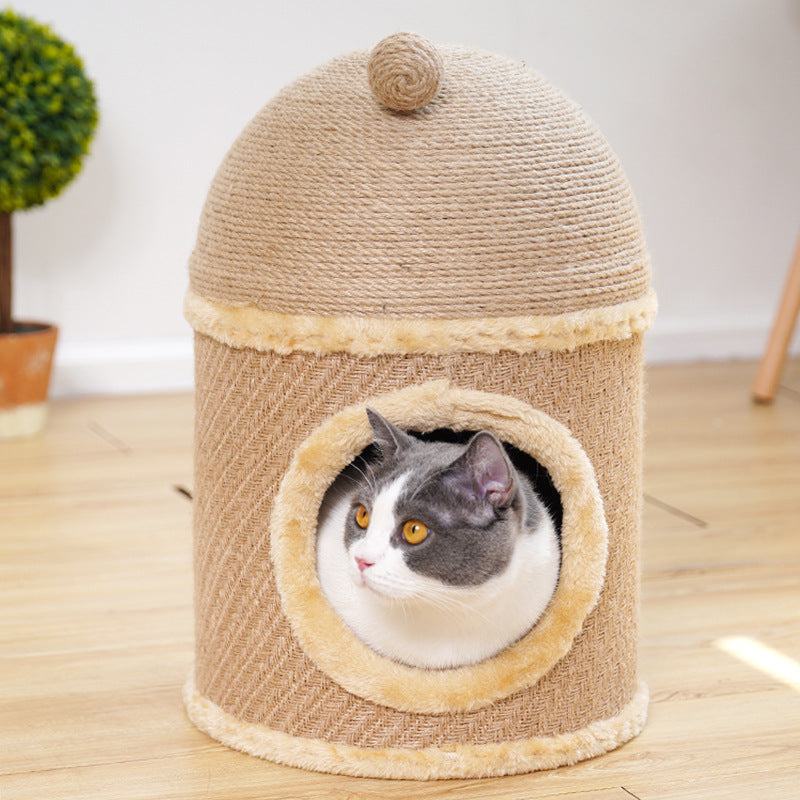 Cat mushroom sisal scratching post with bed