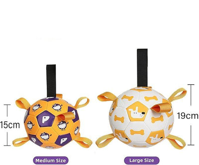 Dog ball toy with integrated pull leashes