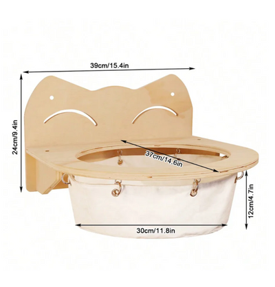 Hanging wooden cat basket
