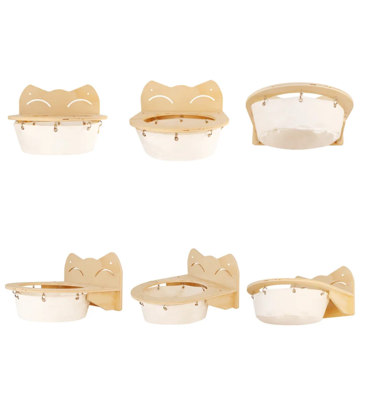 Hanging wooden cat basket